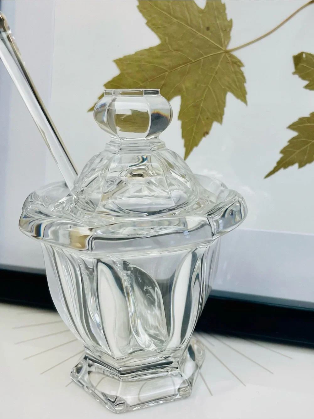 Baccarat Crystal “Harcourt Missouri Bretagne” Jam/ Condiment Jar W/ Lid & Spoon